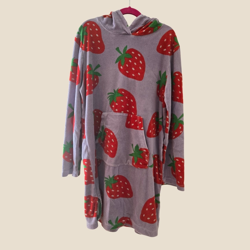 Mini Boden Kids Purple Strawberry Terry Cloth Hooded Beach Cover Up 11-12Y
